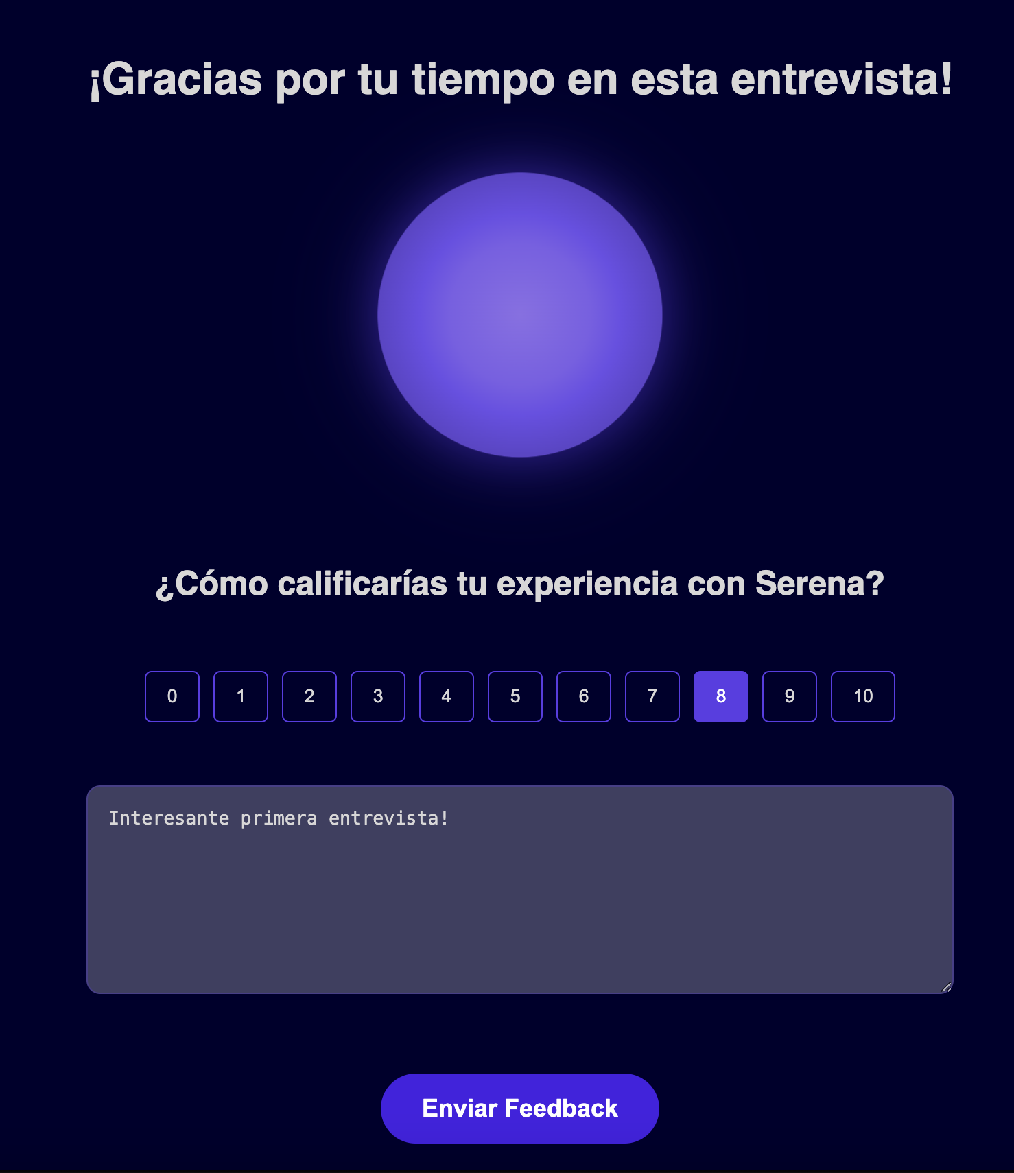 Interfaz de entrevista con IA de VALU